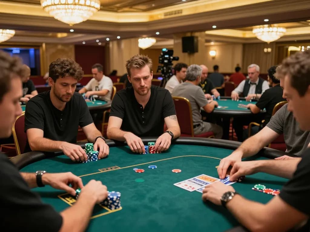pub88 players engaged in strategic poker gameplay in a high-end casino environment.