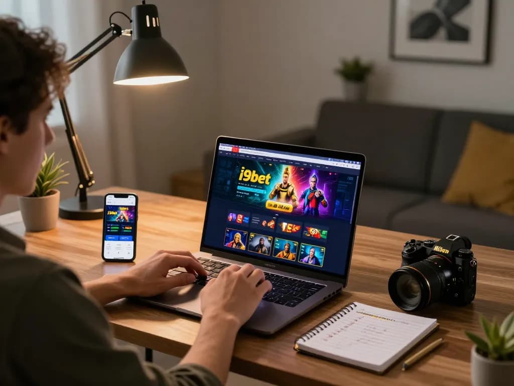Engaging gameplay on i9bet platform with laptop and smartphone setup illustrating online gambling experience.