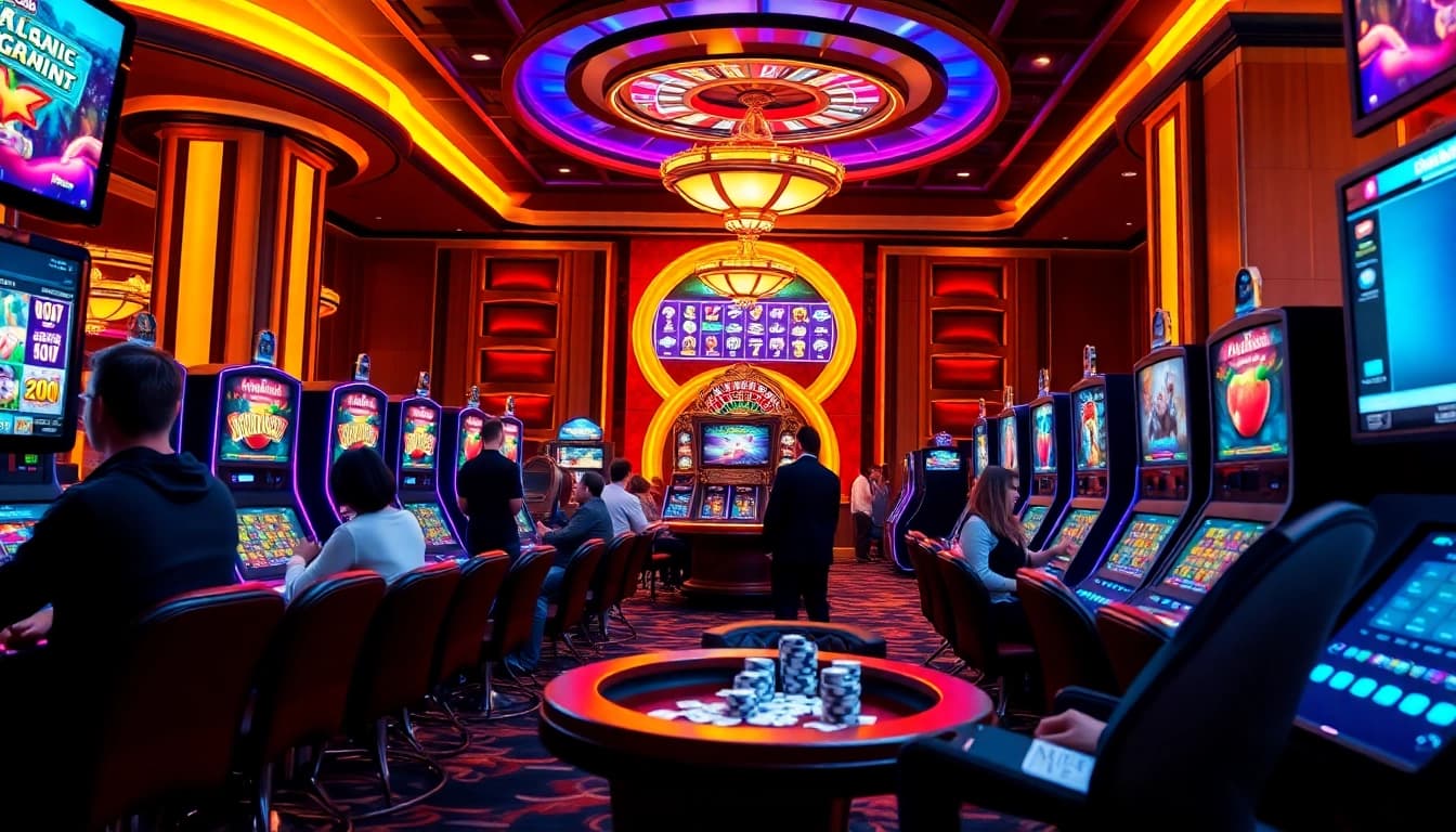 Exciting scene from a kerajaanslot gaming area with players enjoying vibrant slot machines.