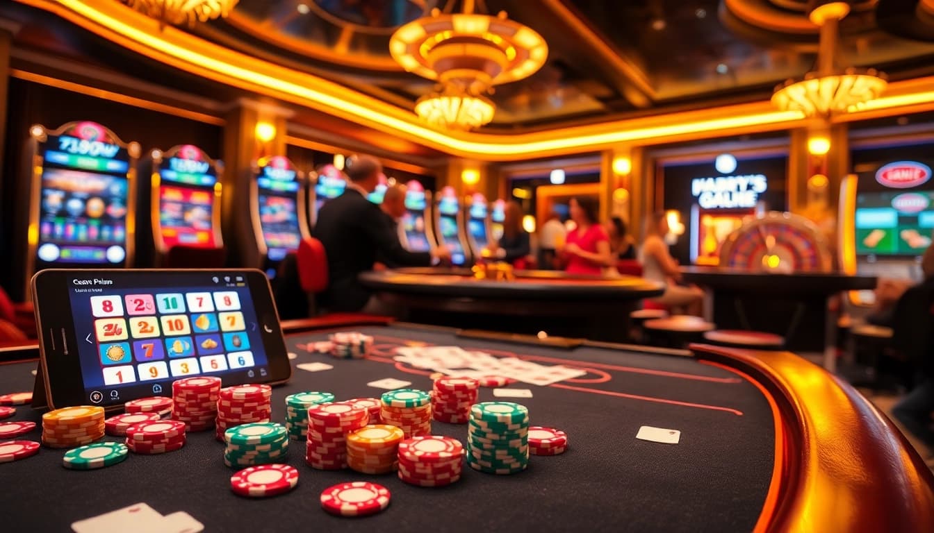The dynamic gaming experience with app 789win, featuring vibrant casino tables and slot machines.