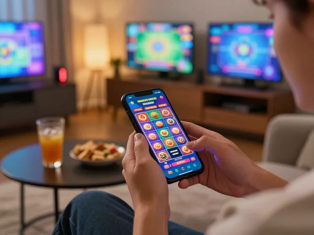 Experience the excitement of alexis77 mobile gaming on a sleek smartphone in a cozy setting