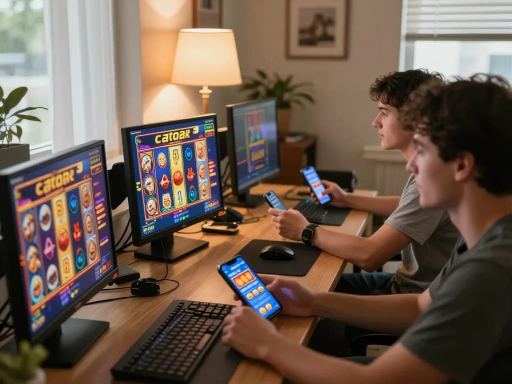 Players enjoying slot gacor 2026 at home, showcasing vibrant gameplay and winning excitement.