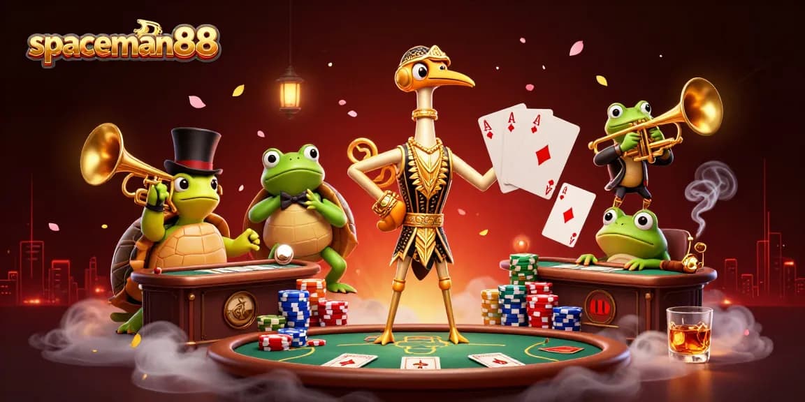 Experience the thrill of spaceman88 with whimsical characters and casino elements in a vibrant speakeasy scene.