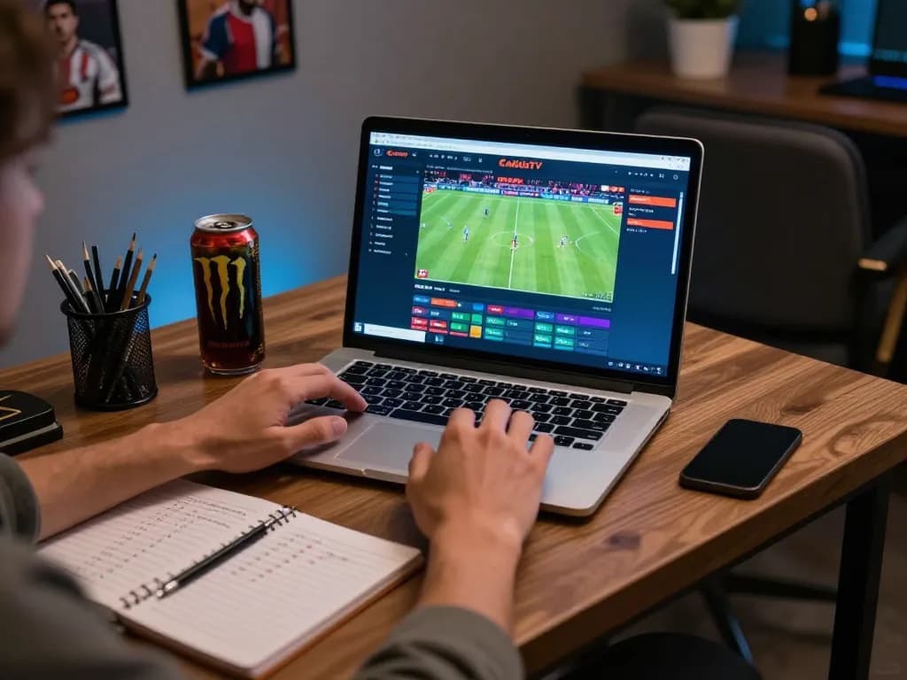 CakhiaTV interface displayed on a laptop for live betting, capturing the excitement of sports wagering.