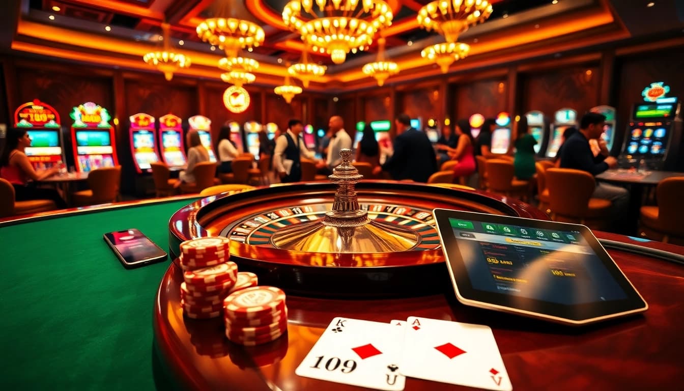 Experience thrilling casino action at https://nk88.sa.com/ with engaging games, vibrant roulette tables, and poker chips.