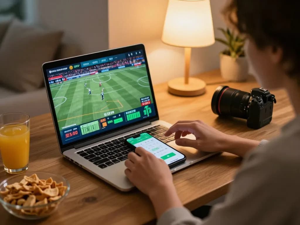 Engaging in online sports betting at https://777x.bid/ with live event on laptop and mobile app.