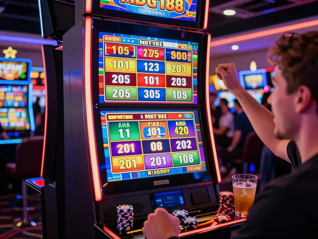 Player celebrating a win on the MDG188 slo slot machine with vibrant digital display.