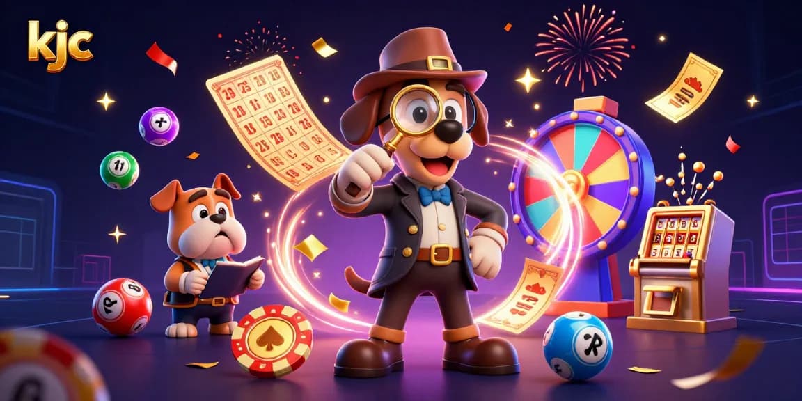 Engage with kjc's thrilling gambling adventures featuring colorful lottery elements and dynamic illustrations.