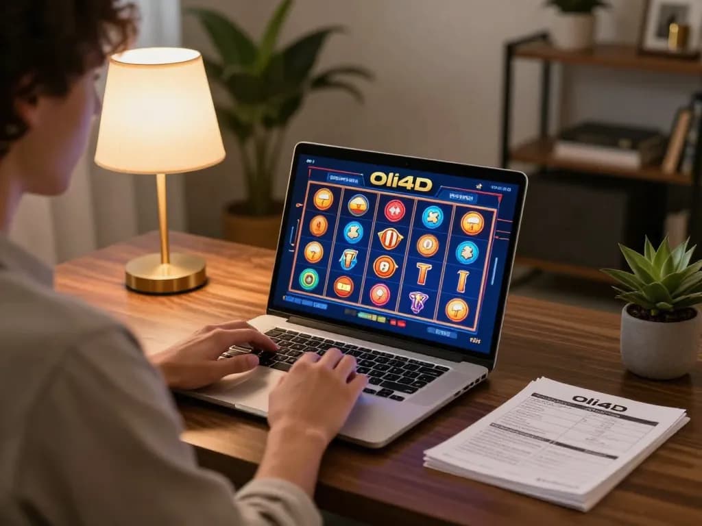 Person engaging with oli4d online slots platform while managing their betting strategy notes.