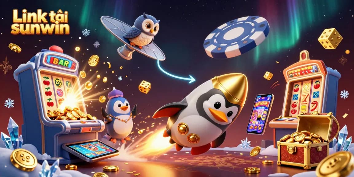 Play and win with Link tải sunwin, a vibrant casino-themed illustration featuring dynamic game elements and characters.