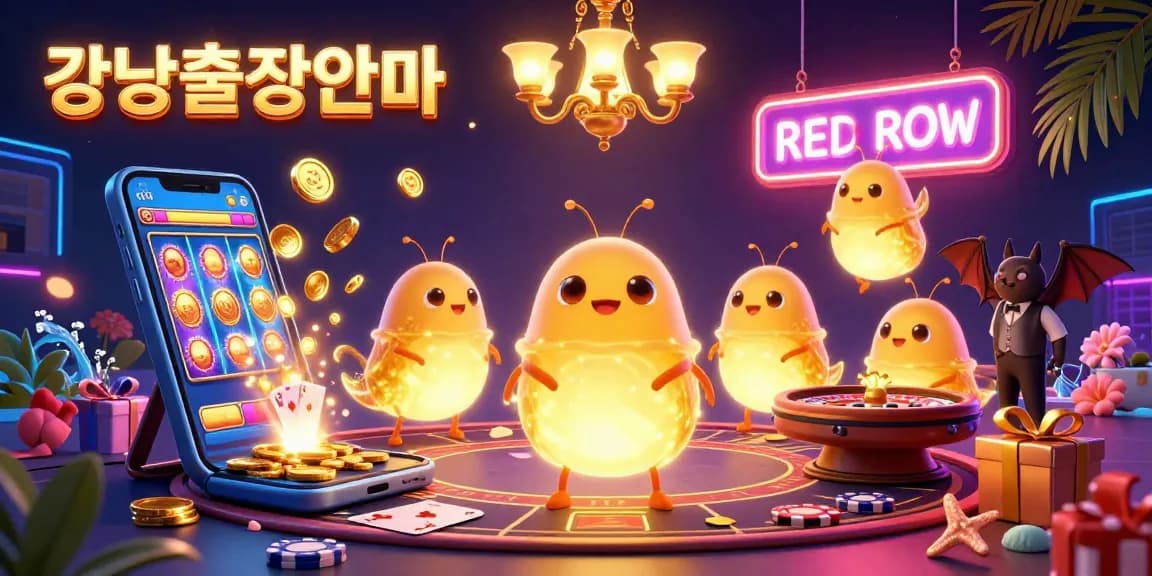 Experience 강남출장안마 with glowworms illuminating a vibrant casino scene, featuring dynamic slot games and rich colors.