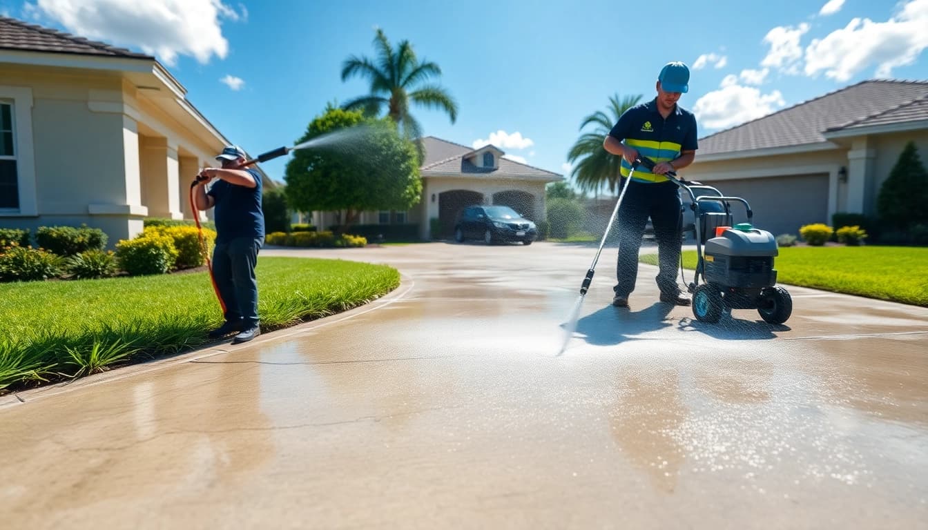 Concrete cleaning by professionals in Kissimmee, FL showcases shining results and expert service.