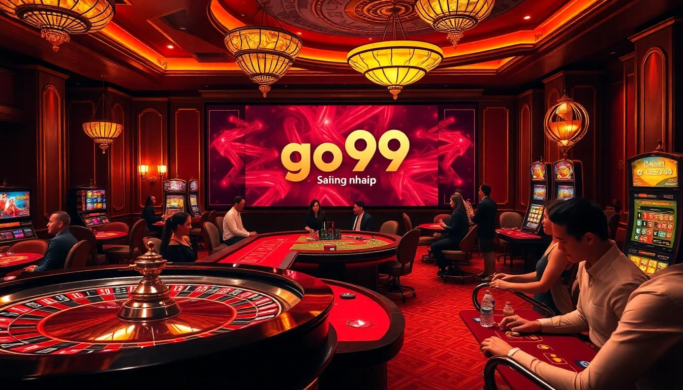 Experience go99 đăng nhập with exciting casino games and vibrant roulette wheels in a luxurious setting.
