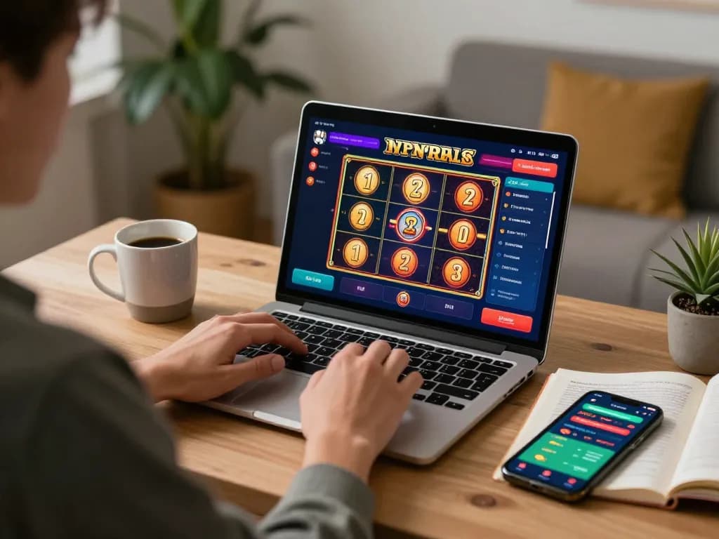 Engaging online gaming experience with ormastoto showing slot interface in a cozy home setting