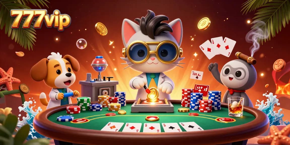 Experience thrilling games at 777vip with engaging scenes of poker action and unique characters in a vibrant casino.