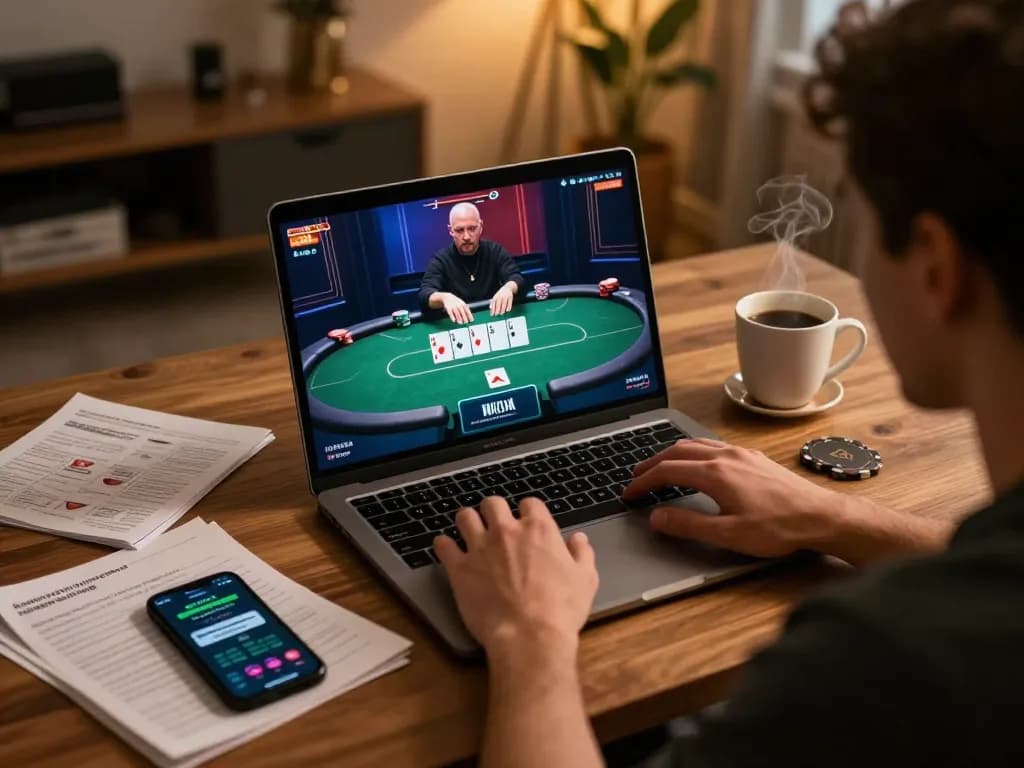 Go8 online gaming scene with player focused on poker strategy and betting