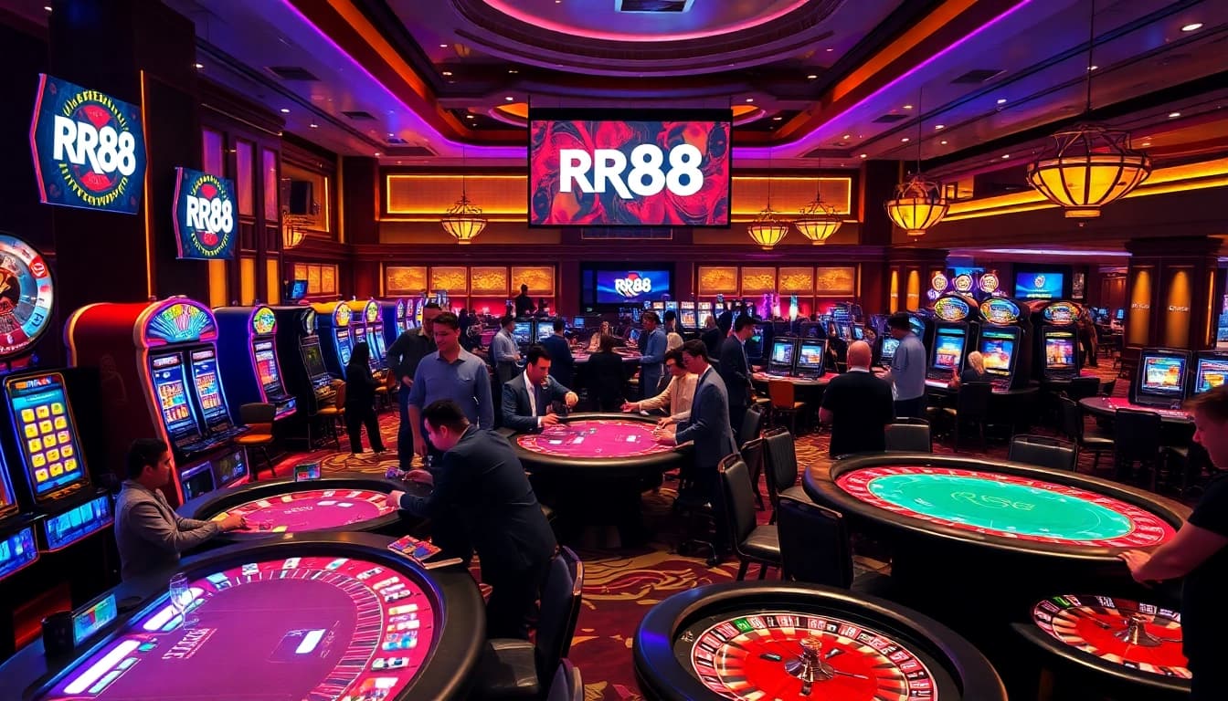 Experience the thrill of RR88 with players winning at vibrant casino tables.