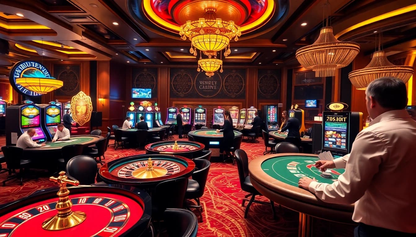 Casino tables bustling with excitement at nhà cái KBBET, showcasing vibrant games and players.