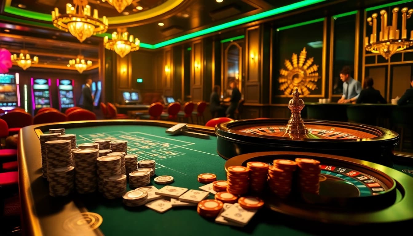 Exciting gambling scene featuring poker chips and a roulette wheel representing https://www.bdtk66.blog/.