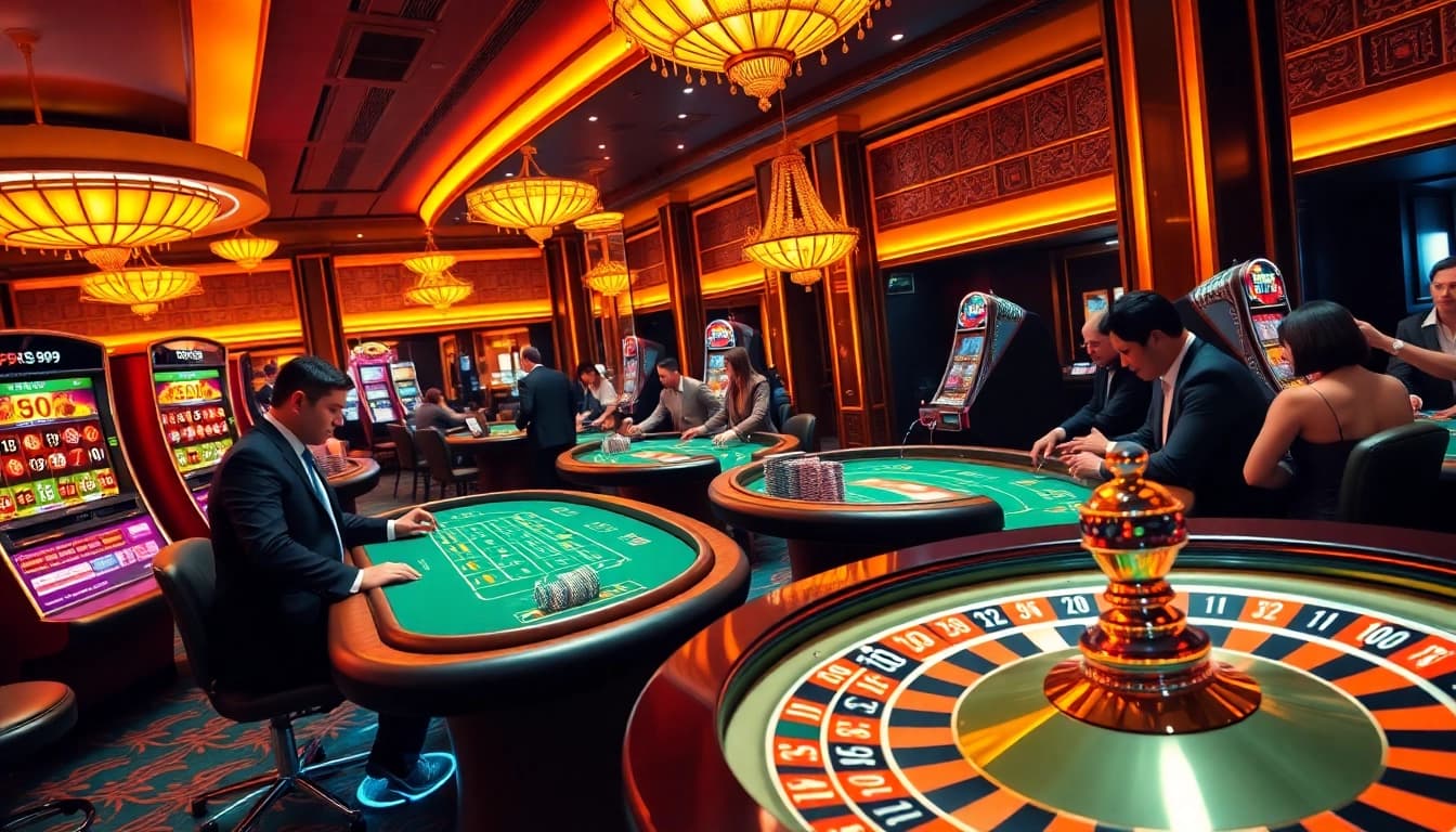 Players enjoying the thrilling casino experience at PS 99 with vibrant gaming tables.