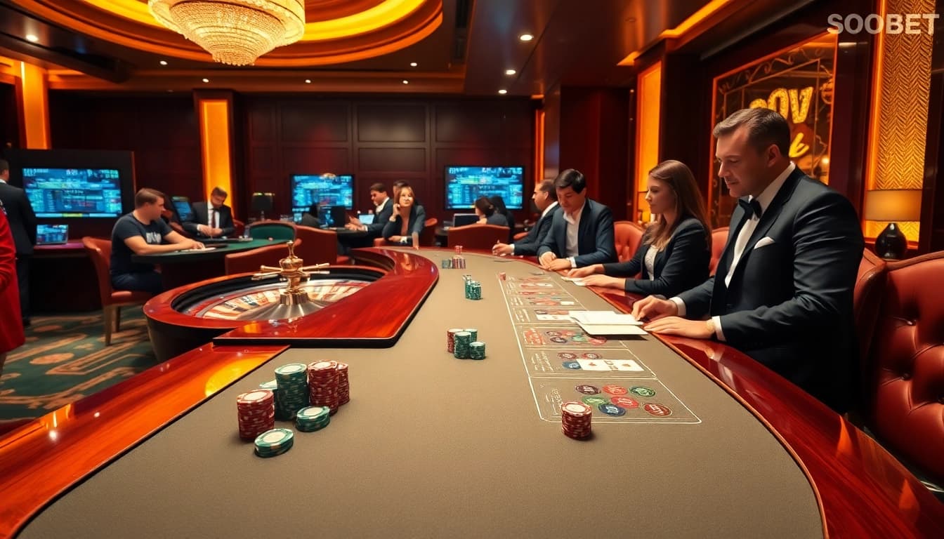SBOBet casino scene featuring vibrant poker chips and cards on a luxurious table.