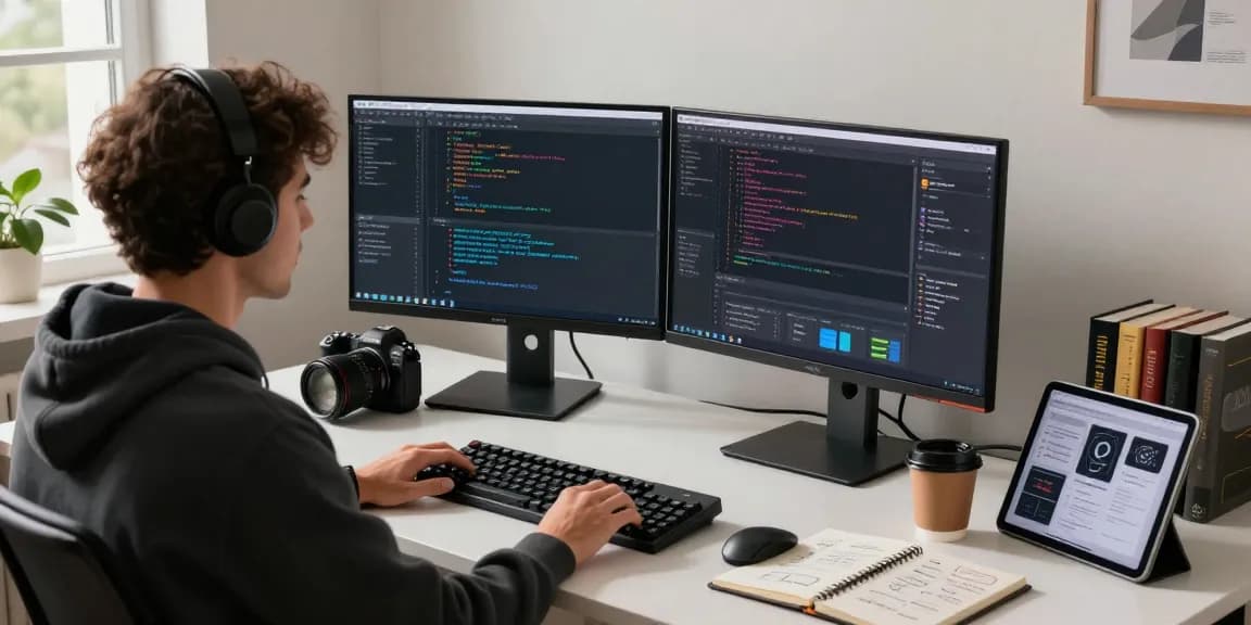 Enhance your 纸飞机下载 experience with a developer coding in a modern workspace.