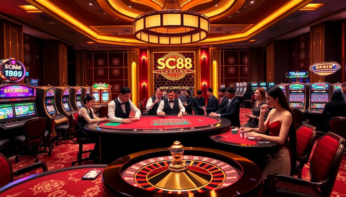 Experience thrilling gaming at Nhà Cái SC88 with exciting casino tables and vibrant slot machines.