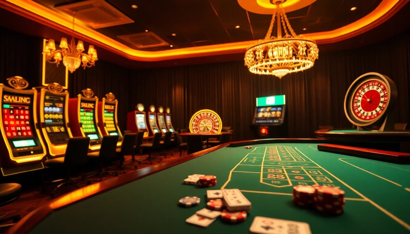 Jeux de table captivants et machines à sous dans un cadre élégant pour les passionnés de casino en ligne.