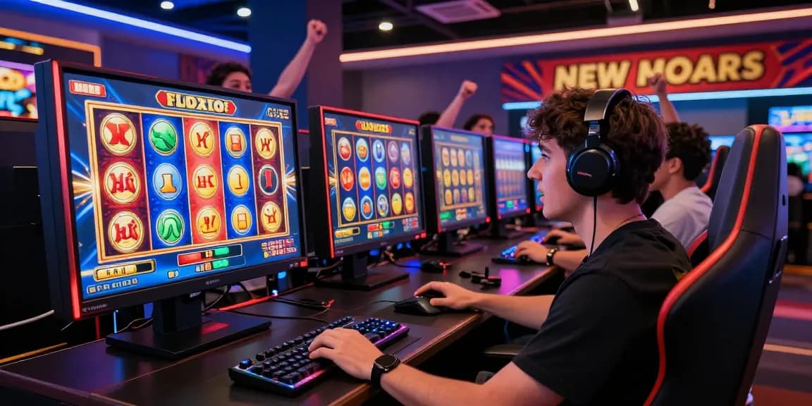Engaged player enjoying colorful slot games at an online casino.