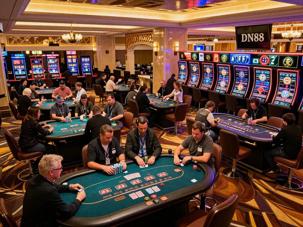 Players engaging in roulette and poker action at DN88, showcasing vibrant gaming atmosphere and excitement