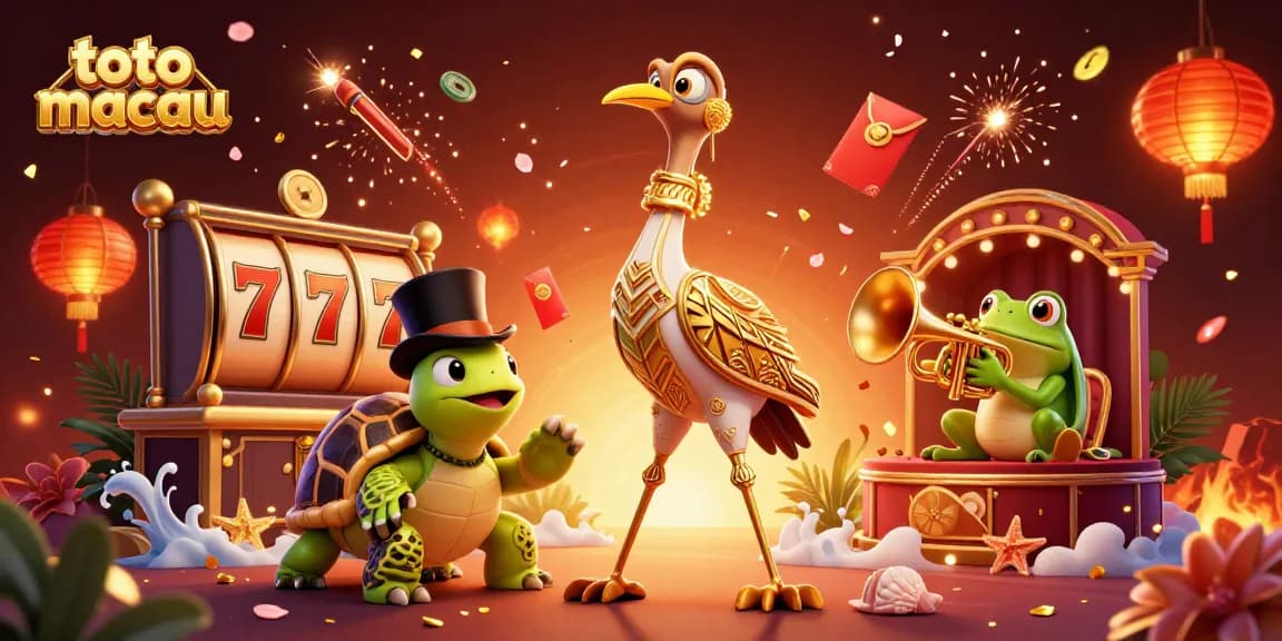 Spin the reels at toto macau while enjoying a vibrant scene with lucky symbols and animated characters.