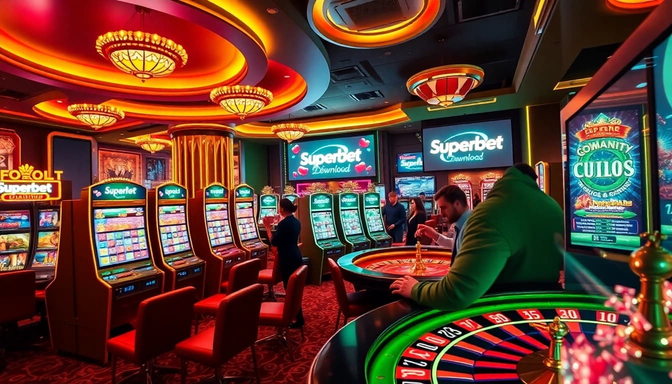 Experience the excitement of online gaming with Superbet Download in a luxurious casino setting.