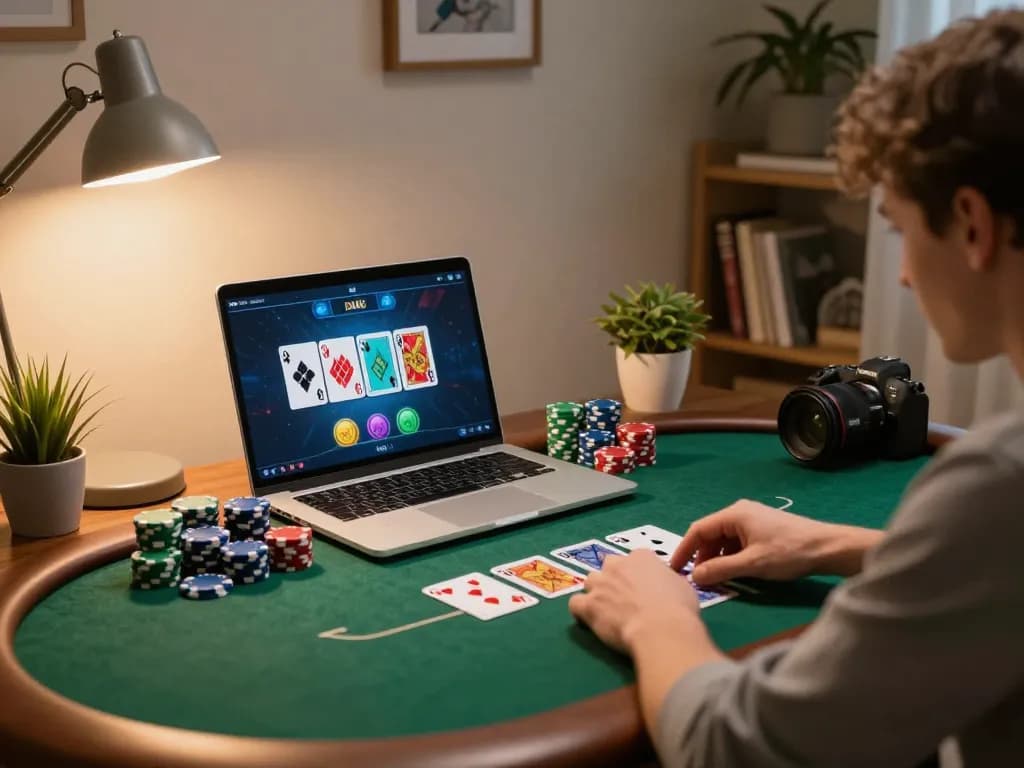 Engaging online poker gameplay with giường bệnh nhân visible on laptop, highlighting strategic moves.