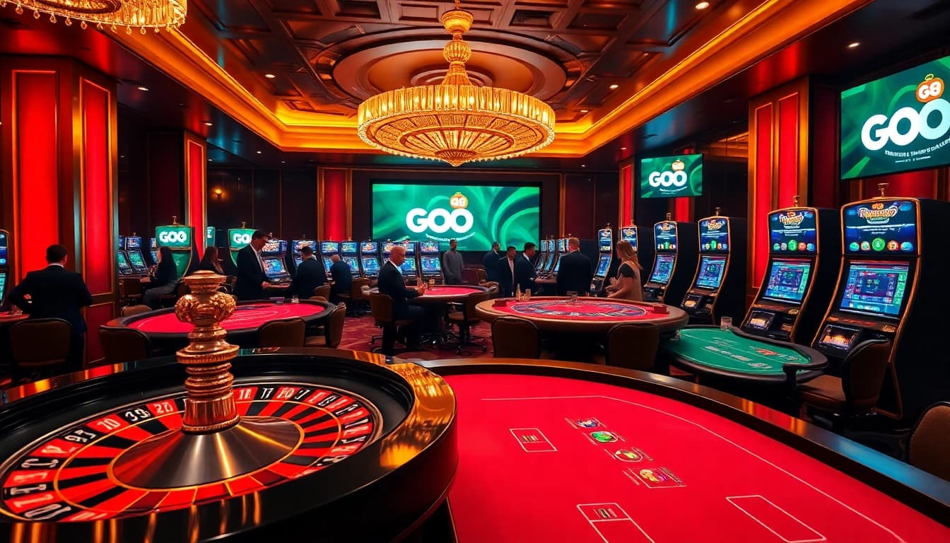 Players at GO8 engage in thrilling casino games, showcasing excitement and luxury in a vibrant setting.