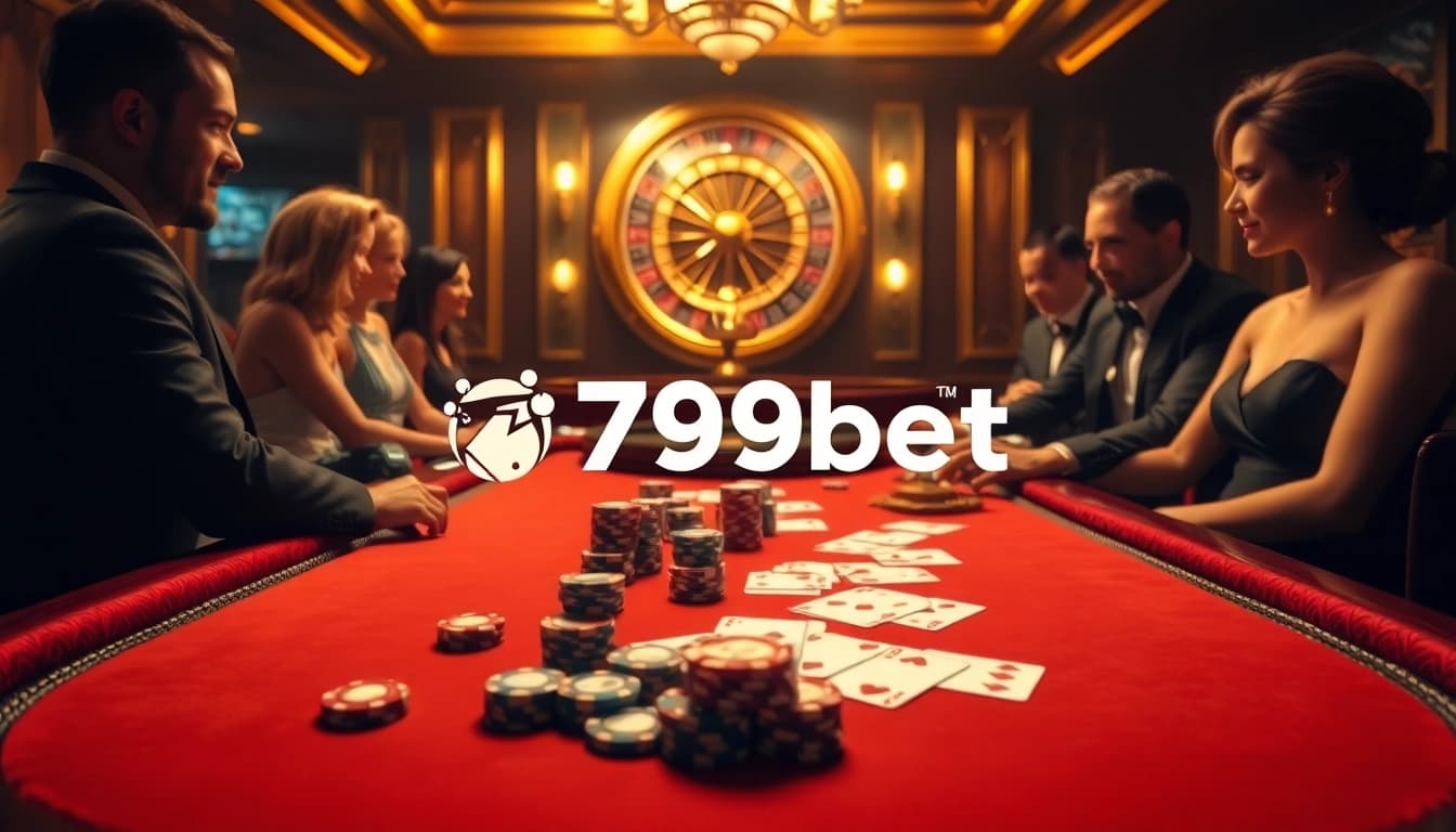 Players enjoying a high-stakes game at a luxurious 789bet poker table amidst an elegant casino atmosphere.