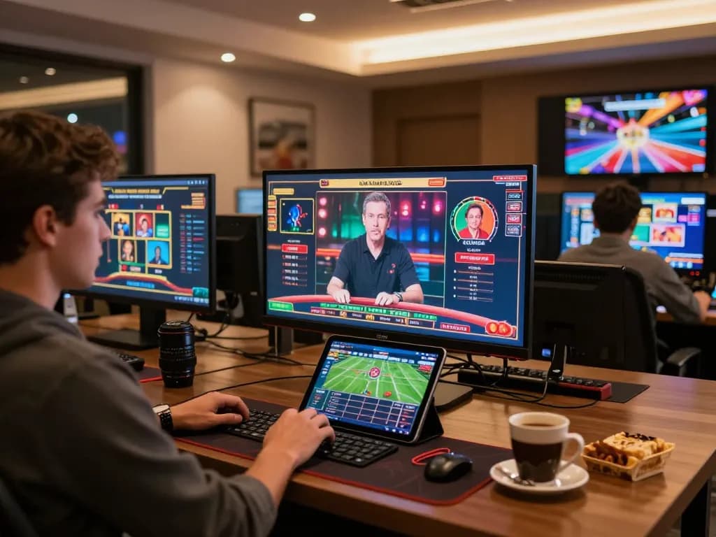 Experience online gaming with 8xbet in a modern setup featuring live dealer games and sports betting.