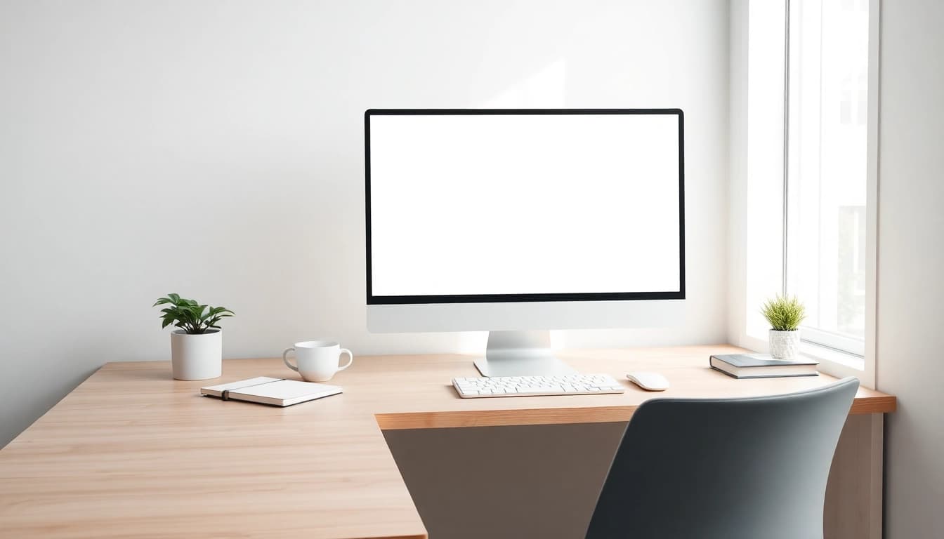 Bright white screen tool illuminating a modern workspace for focus and productivity.