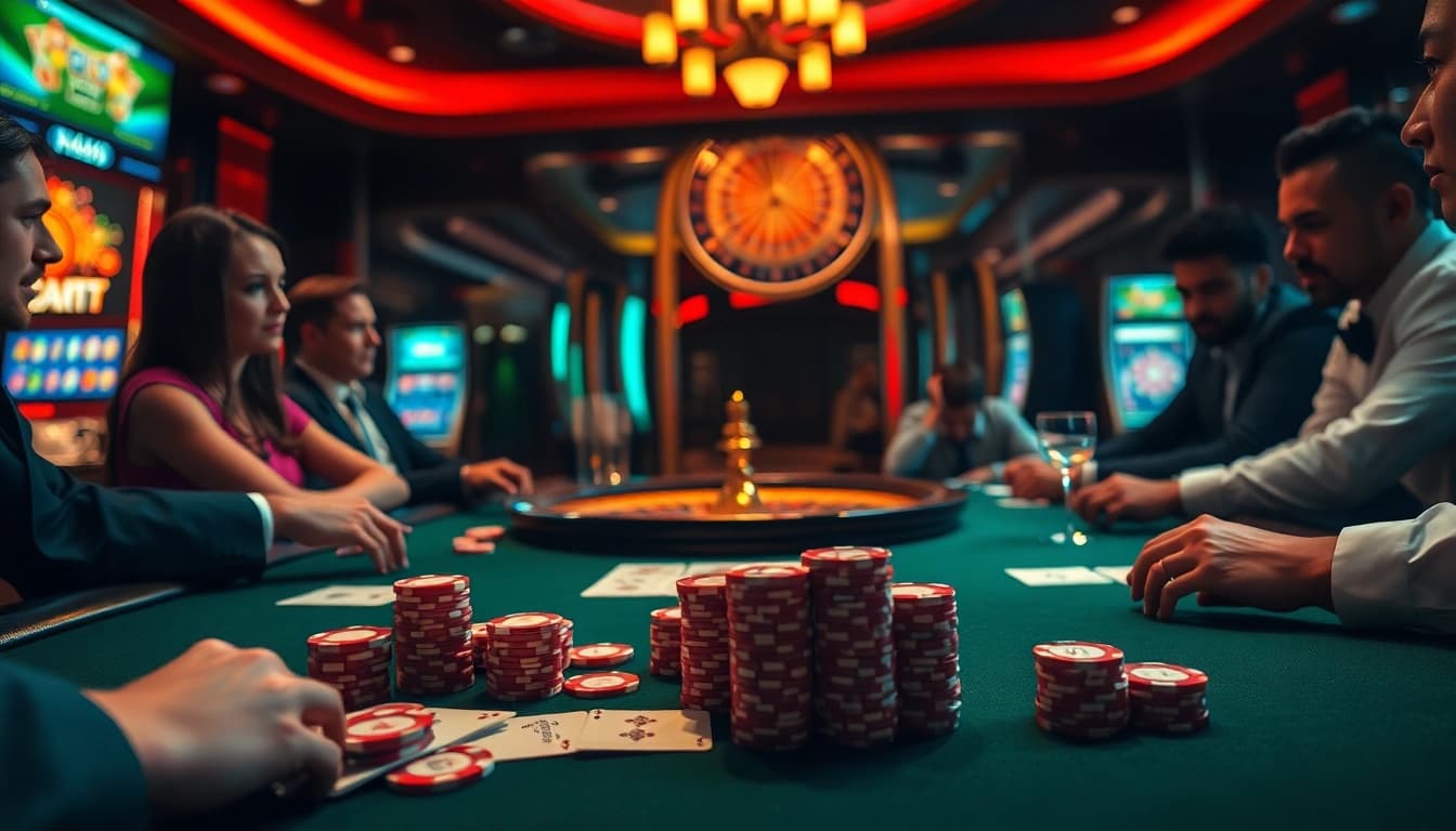 Experience the excitement at u888 with skilled players engaging at a high-stakes poker table.