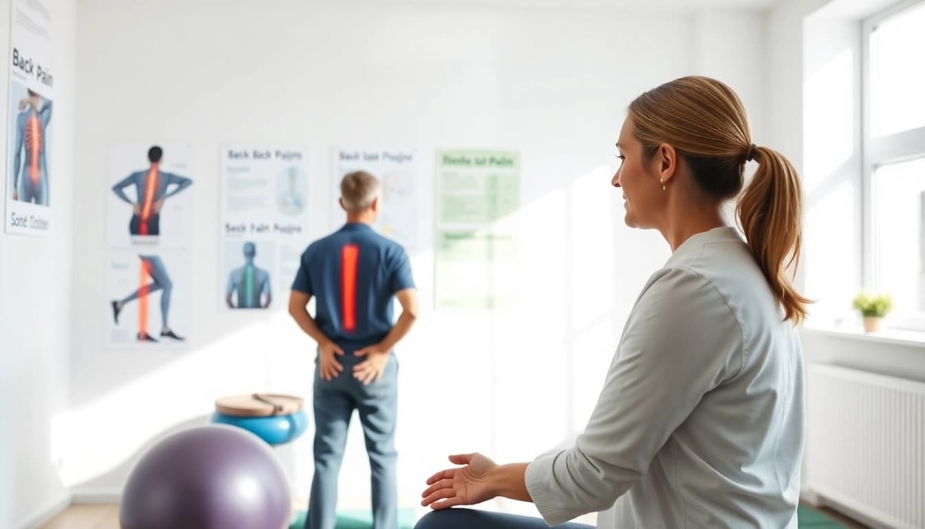 Implementing back pain remedies during a physiotherapy session with a professional therapist.