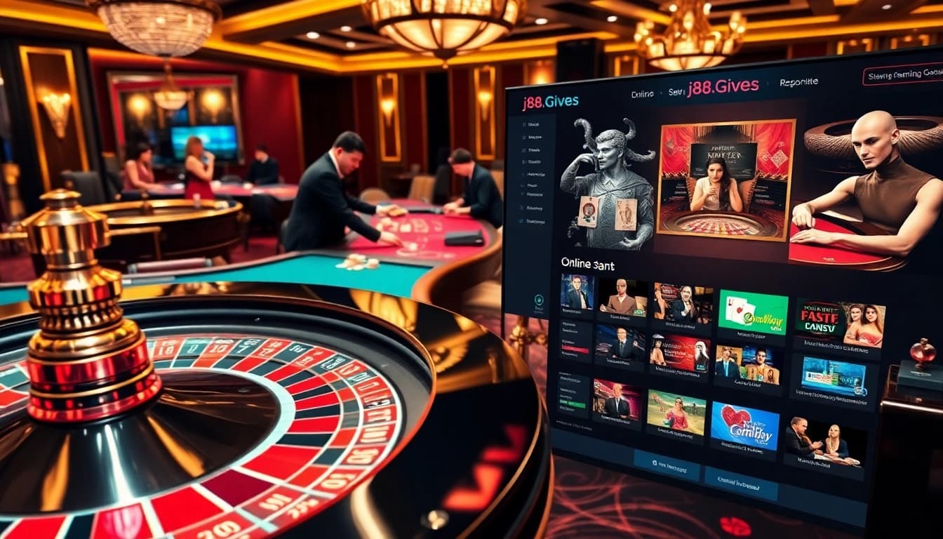 Place your bets at j88.gives with an engaging roulette table and lively casino atmosphere.
