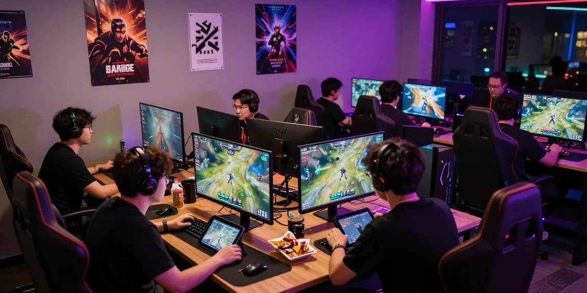 Exciting online gaming action with players focused on Garuda303 platform in a vibrant setup.