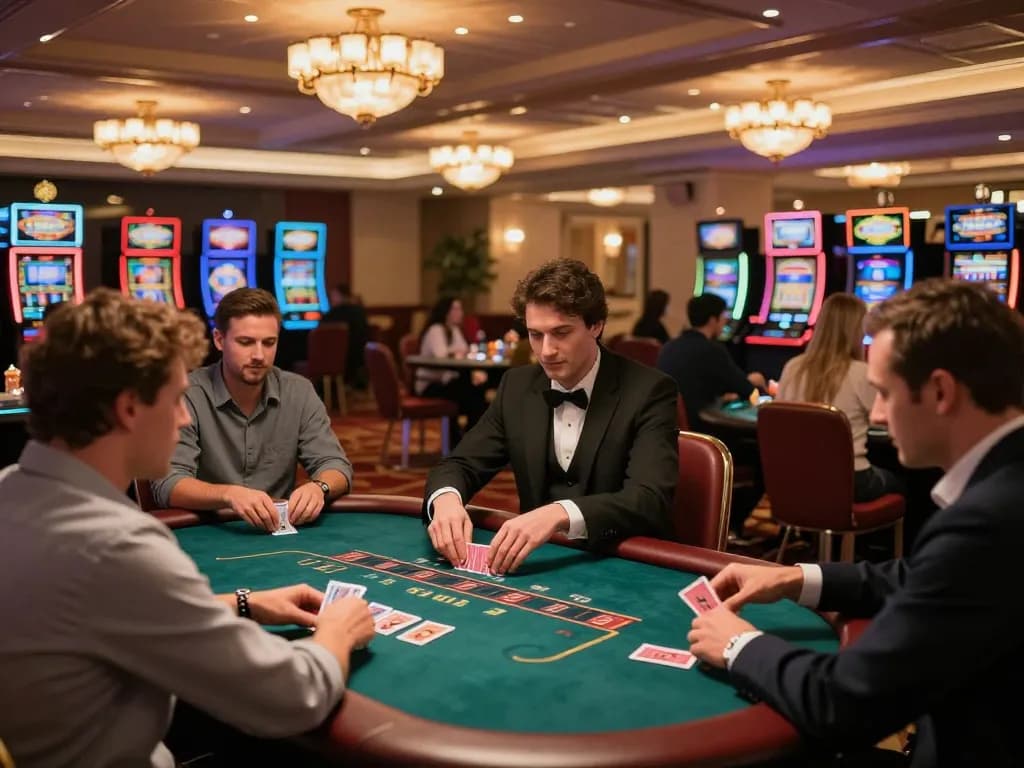 Playing poker at 789Win’s luxurious casino table with engaged players and vibrant atmosphere