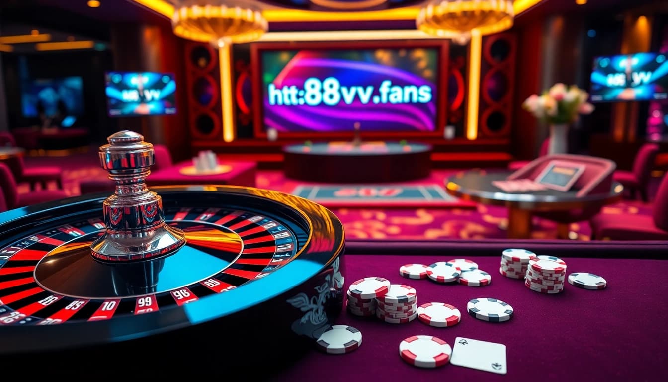 Engaging online gambling atmosphere at https://88vv.fans/ showcasing a roulette table and poker chips.
