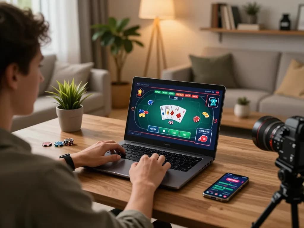 Player engages in online casino gaming on laptop, highlighting Nhà cái 79king.