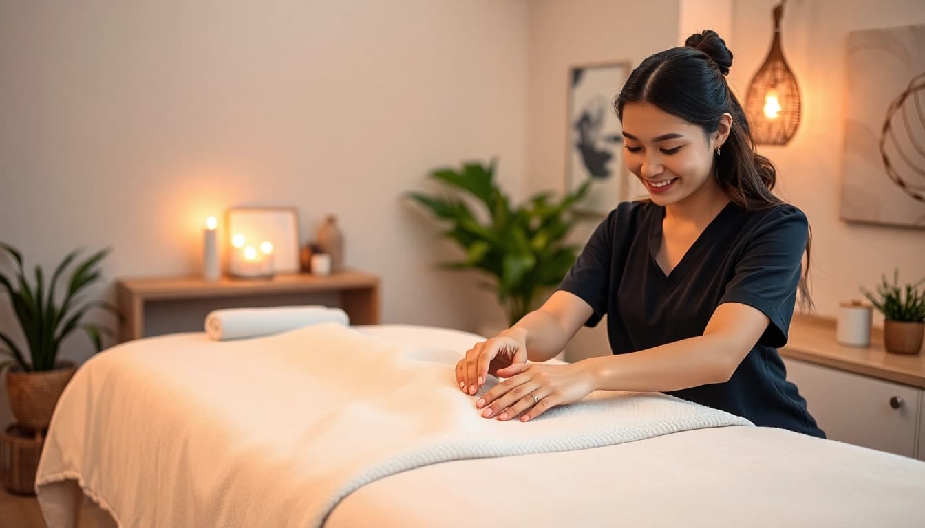 출장마사지 provided in a cozy home by a skilled therapist using soothing oils.