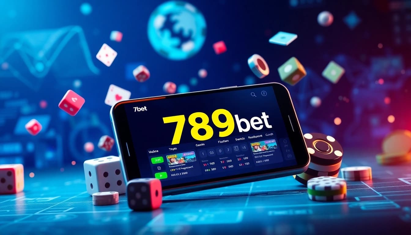 Online betting excitement with 789bet app interface surrounded by gaming elements.