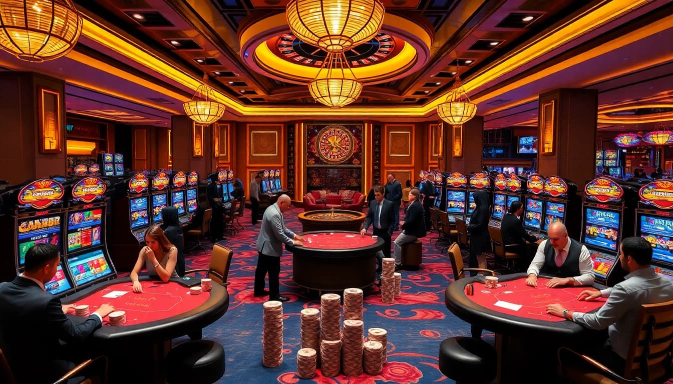 Engaged players winning at nhà cái vmax, showcasing exciting casino elements and vibrant atmosphere.