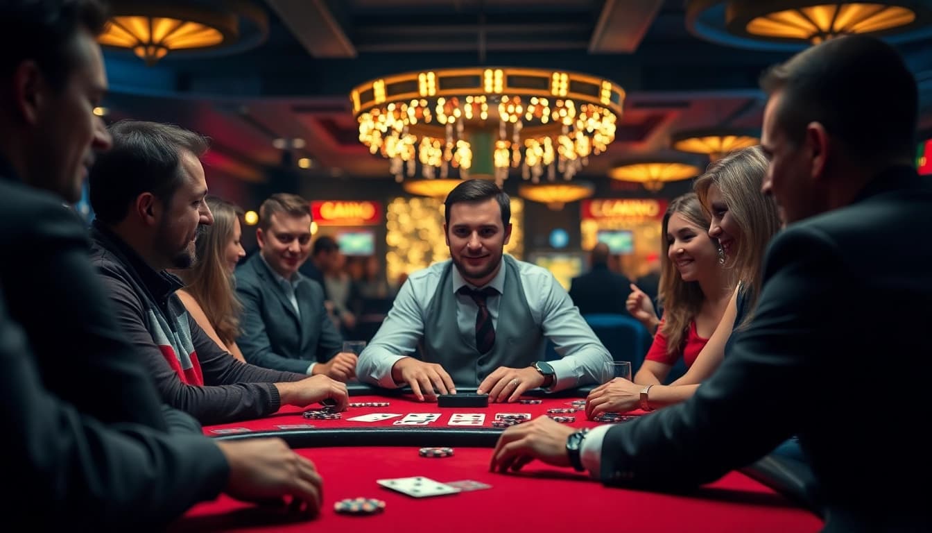 Main event at the interwin official casino with players enjoying poker and vibrant atmosphere.