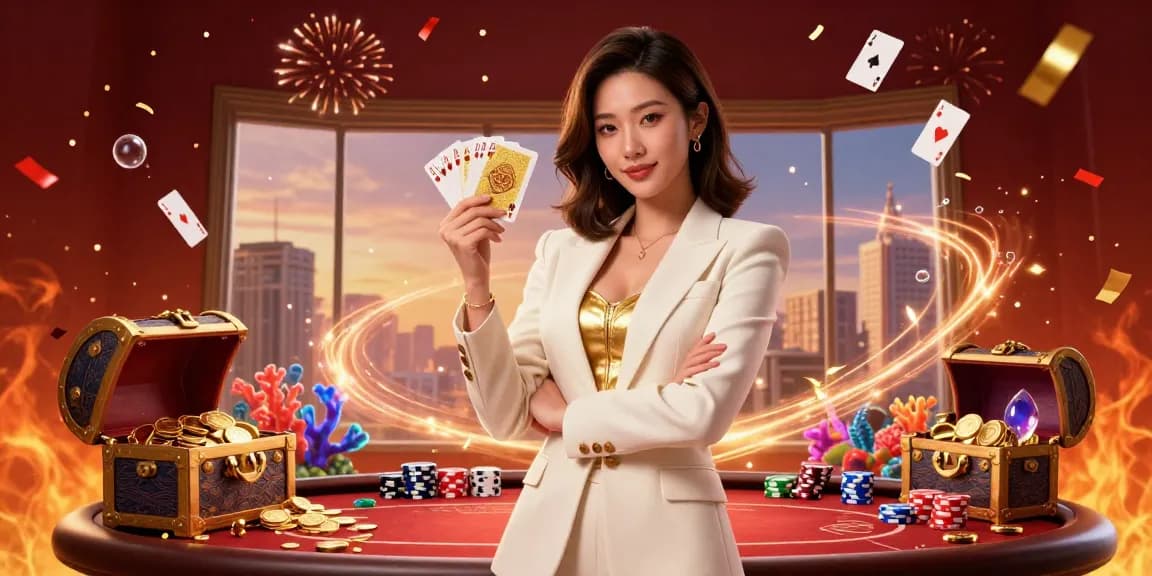 Engage in thrilling poker action with phdream cards and chips surrounded by vibrant game elements.
