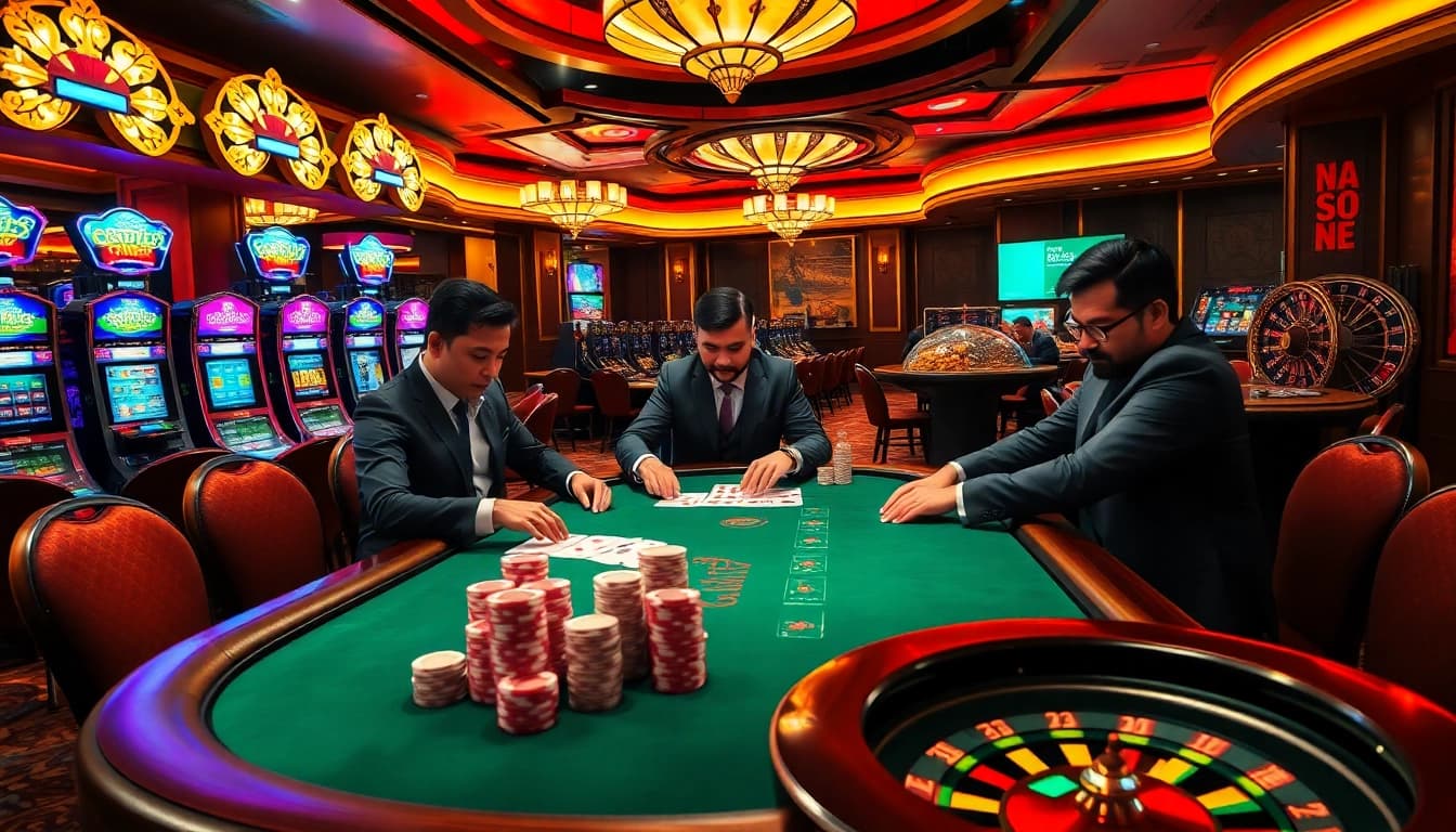 High-stakes poker game at a luxurious casino scene, highlighting https://bl555.fashion/ dealer and vibrant chips.